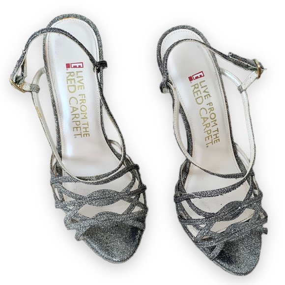 Silver & bLack fabric platform sandals - Picture 3 of 3